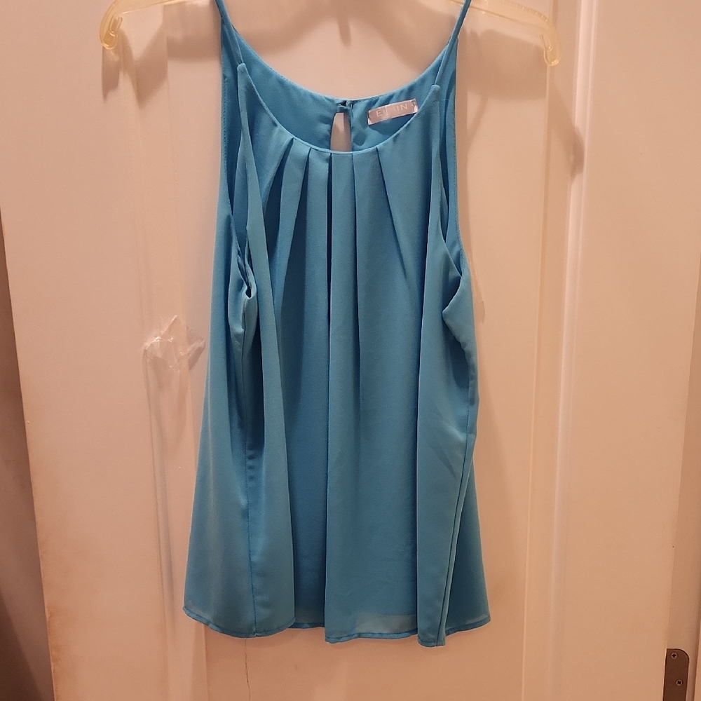 Chic Blue Pleated Women's Medium Top